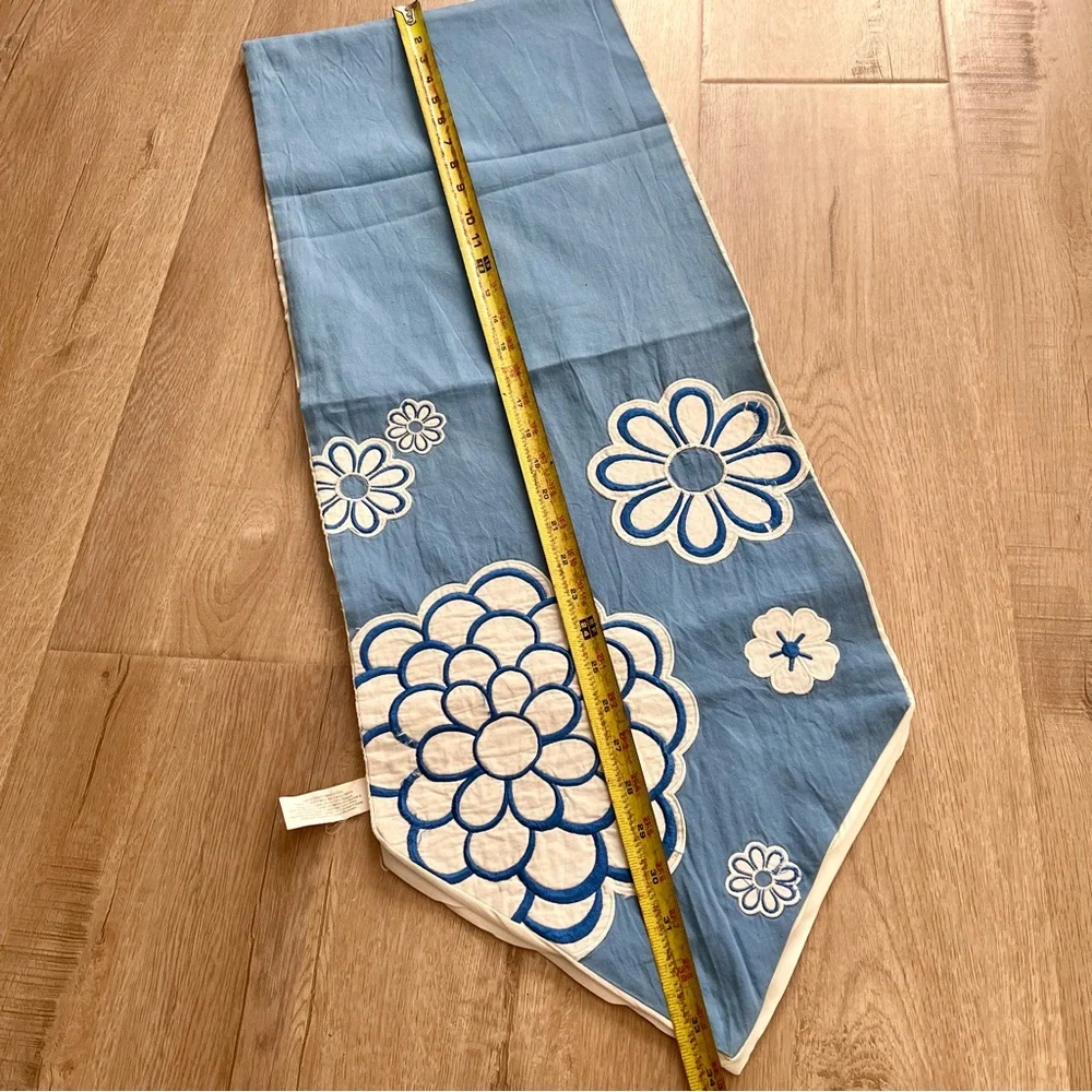 Grasslands Road Brown Cotton Blue With White Embroidered Flower Table Runner 68